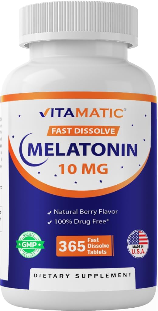 Vitamatic Melatonin 10 mg Tablets - Natural Berry Flavor - 365 Tablets