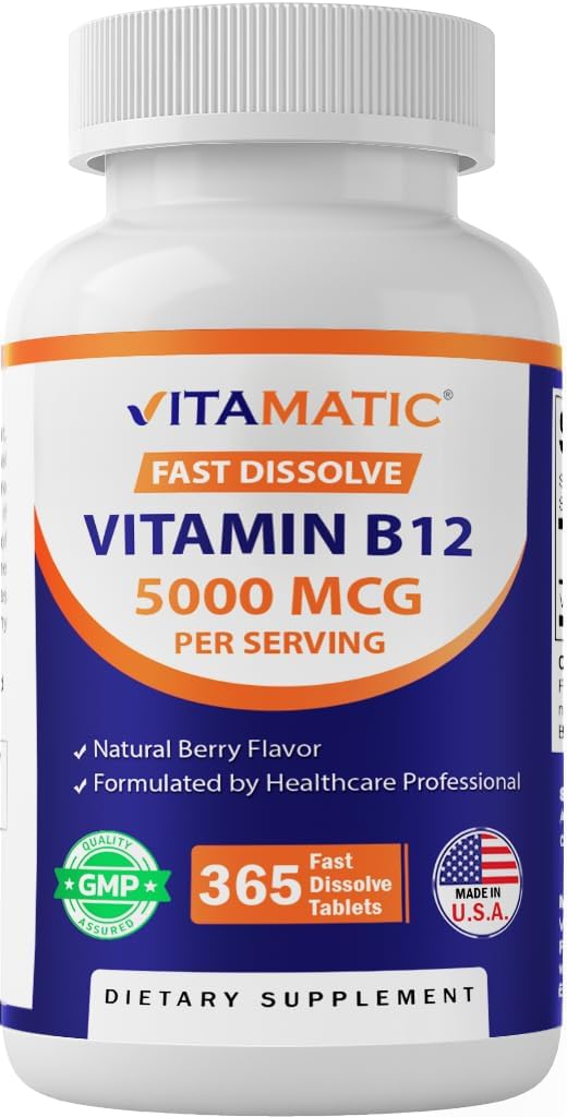 Vitamatic Vitamin B12 5000 mcg – 365 Fast Dissolve Tablets Berry Flavor