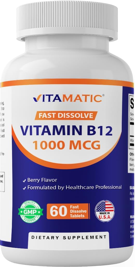 Vitamatic Vitamin B12 1000 mcg Fast Dissolve – 60 Tablets – Natural Berry Flavour