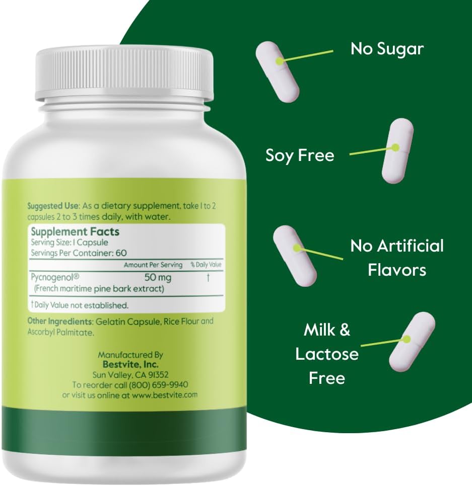 BESTVITE Pycnogenol 50mg (60 Capsules)