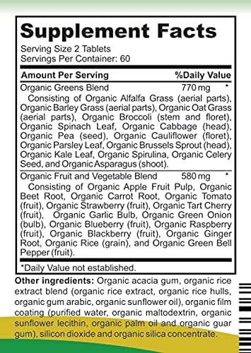 King Naturals Organic Daily Greens with Organic Fruits 120 tablets