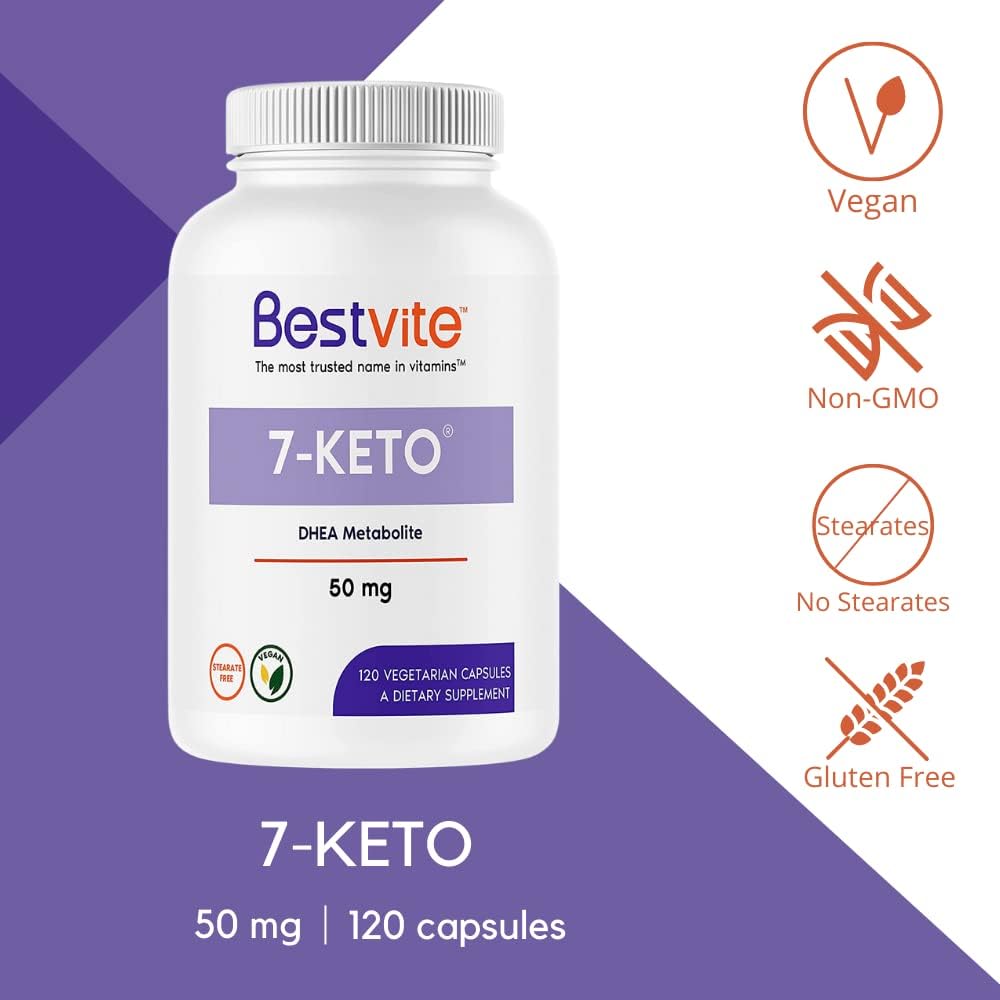 BESTVITE 7-Keto 50 mg DHEA (120 Vegetarian Capsules)
