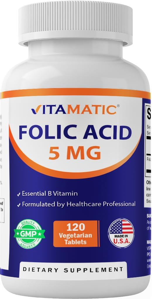 Vitamatic Folic Acid 5mg (5000 mcg) – 120 Vegetarian Tablets