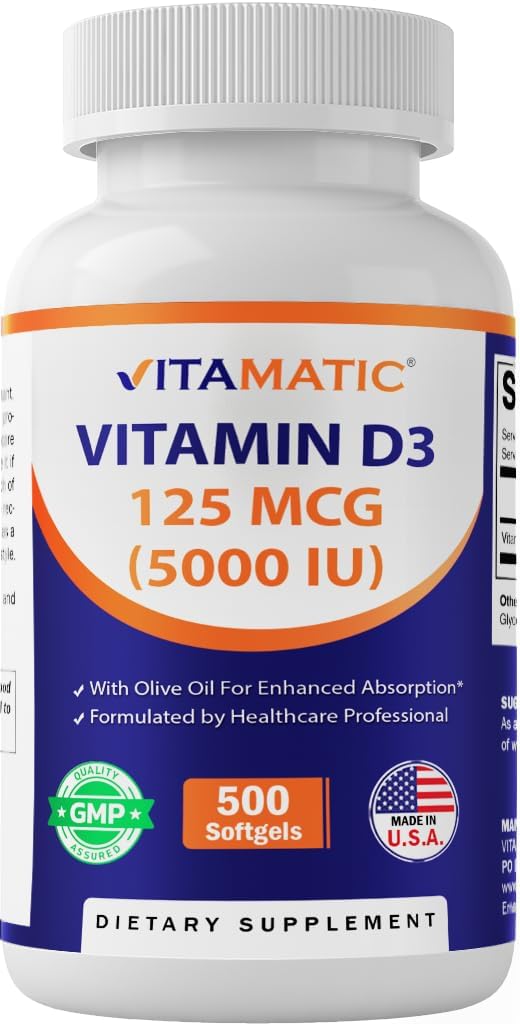 Vitamatic Vitamin D3 5000 IU (125 mcg) – 500 Mini Softgels