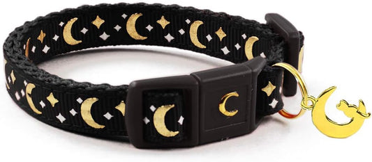 waaag Gold Moons and Stars Safety Breakaway Cat Collar Glow in The Dark