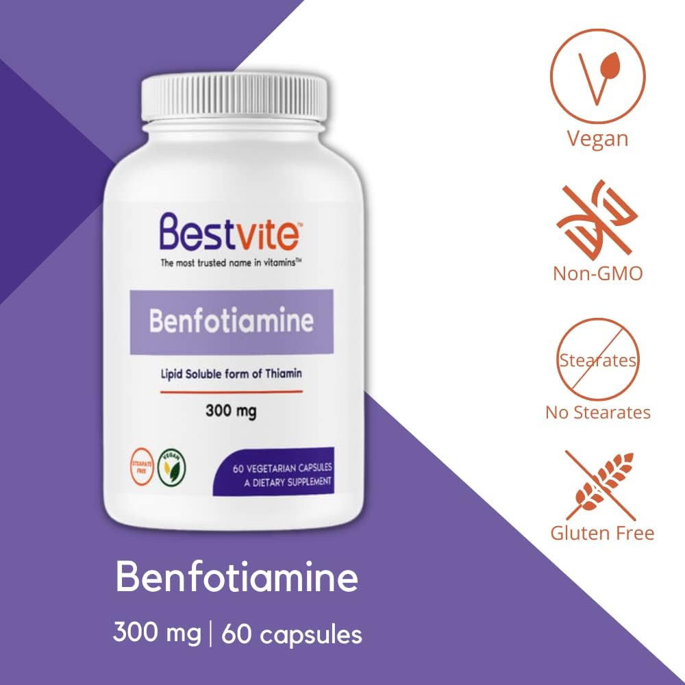 BESTVITE Benfotiamine 300mg (60 Vegetarian Capsules)