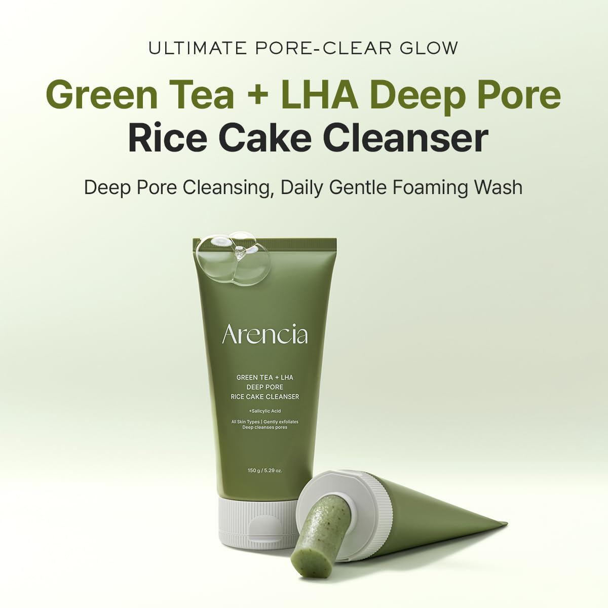 ARENCIA Salicylic Acid, Green Tea + LHA Deep Pore Rice Cake Cleanser – 5.07 fl oz