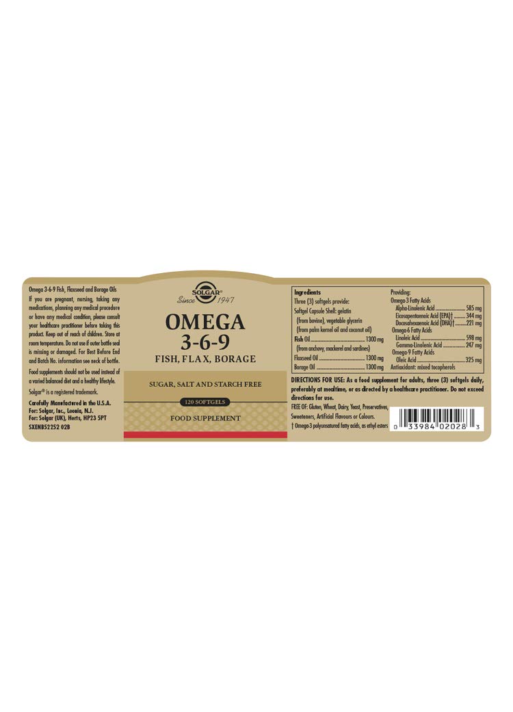 Solgar, EFA, Omega 3-6-9, 1300 mg, 120 Softgels