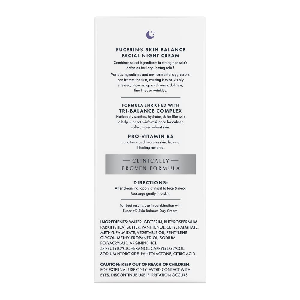 Eucerin Skin Balance Night Cream, Sensitive Skin Face Moisturizer,1.7 Oz