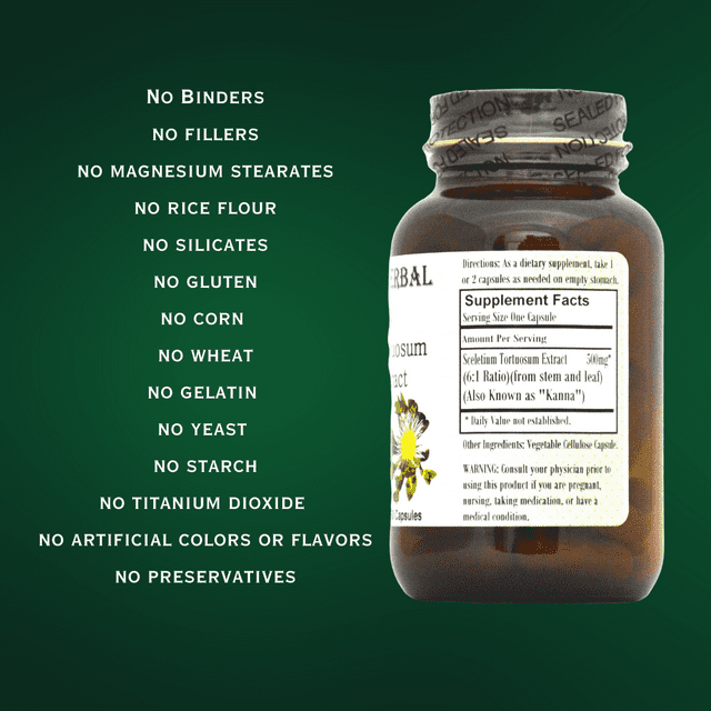 Barlowe's Herbal Elixirs  Kanna Sceletium Tortuosum  6:1 Extract 500mg 60 Vegi- Capsules