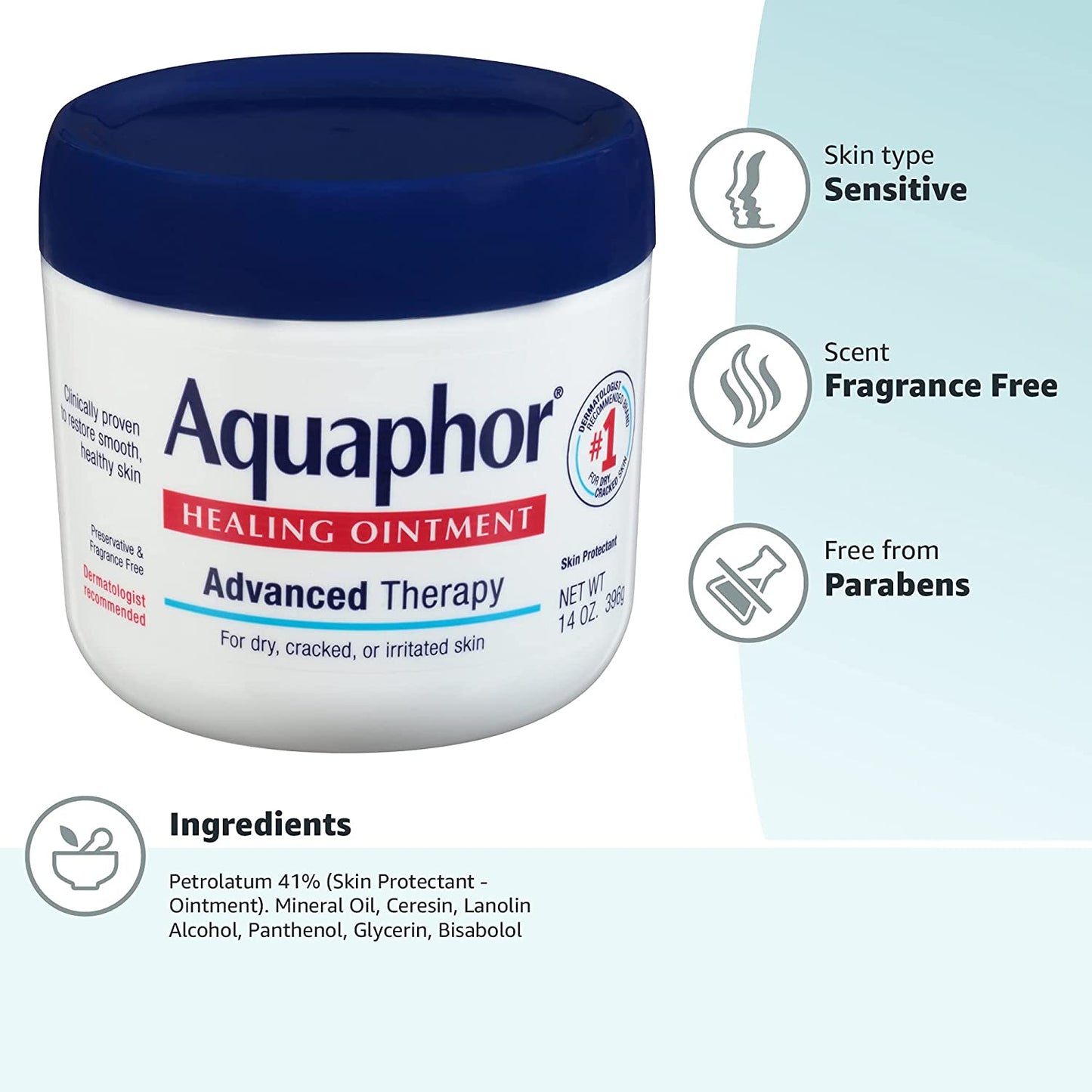 Aquaphor Healing Ointment Moisturizing Skin Protectant 14 Oz Jar.
