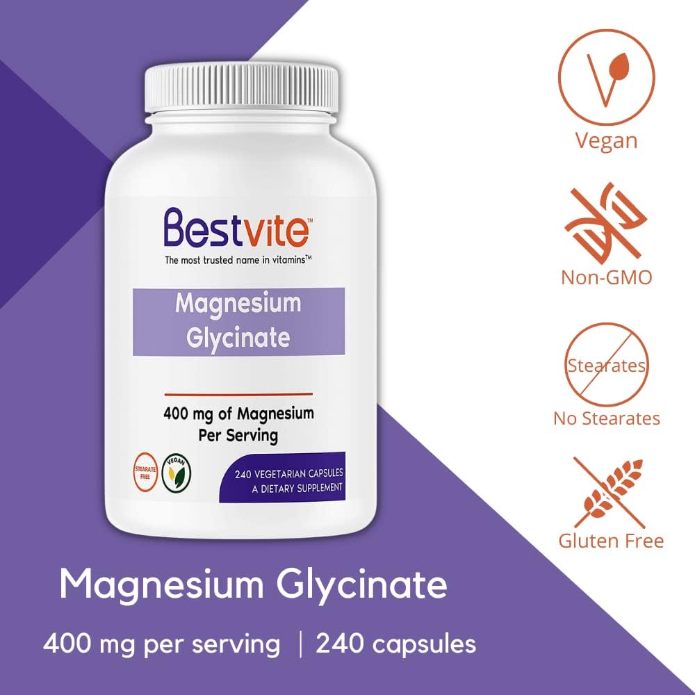 BESTVITE Magnesium Glycinate - 400mg of Magnesium per Serving (240 Vegetarian Capsules)
