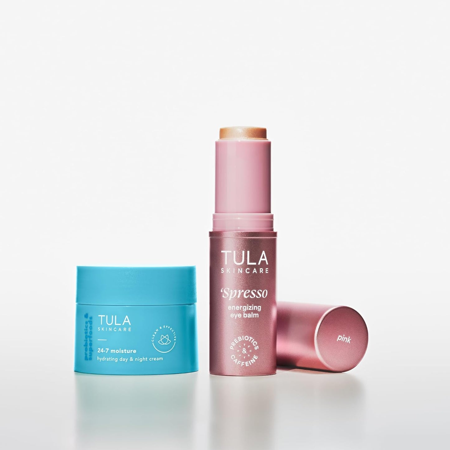 TULA Skin Care Pink 'Spresso Energizing Eye Balm - 0.35 oz + Travel-Size 24-7 Hydrating Day & Night Cream 0.5 oz.