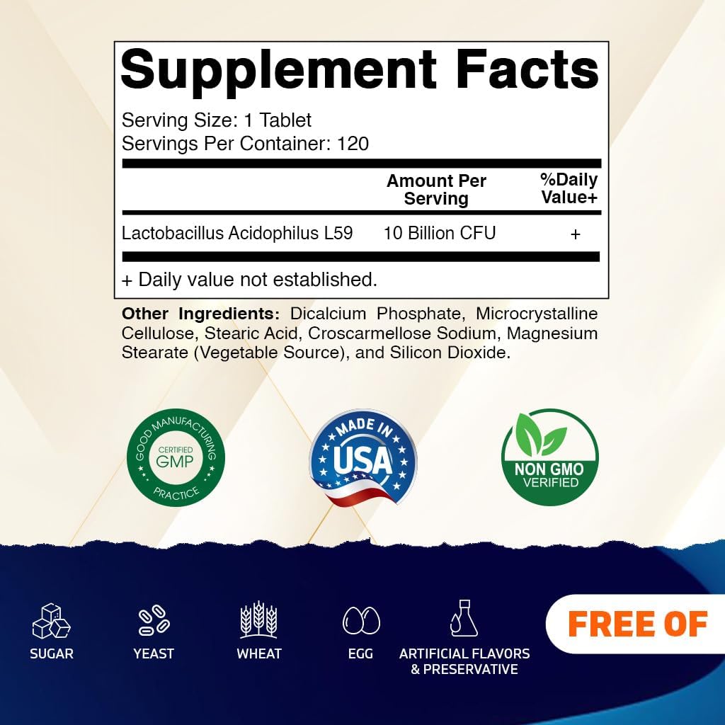 Vitamatic Acidophilus Probiotic - 10 Billion CFU - 5X Potency -120 Tablets