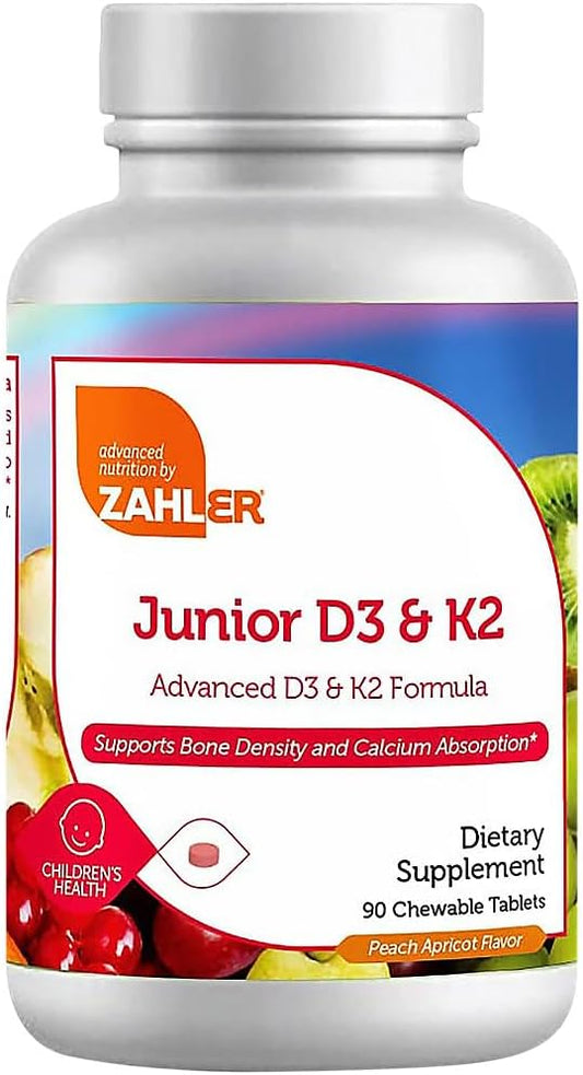 Zahler - Junior Vitamin D3 + K2 Chewable Tablets for Kids - 90 Count
