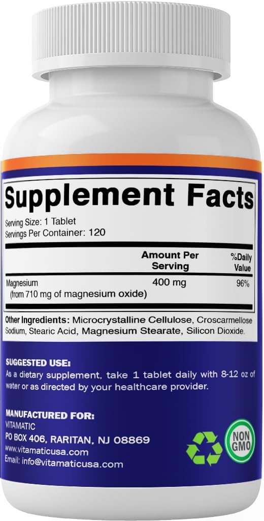 Vitamatic Extra Stregth Magnesium Oxide 400 mg 120 Vegetarian Tablets