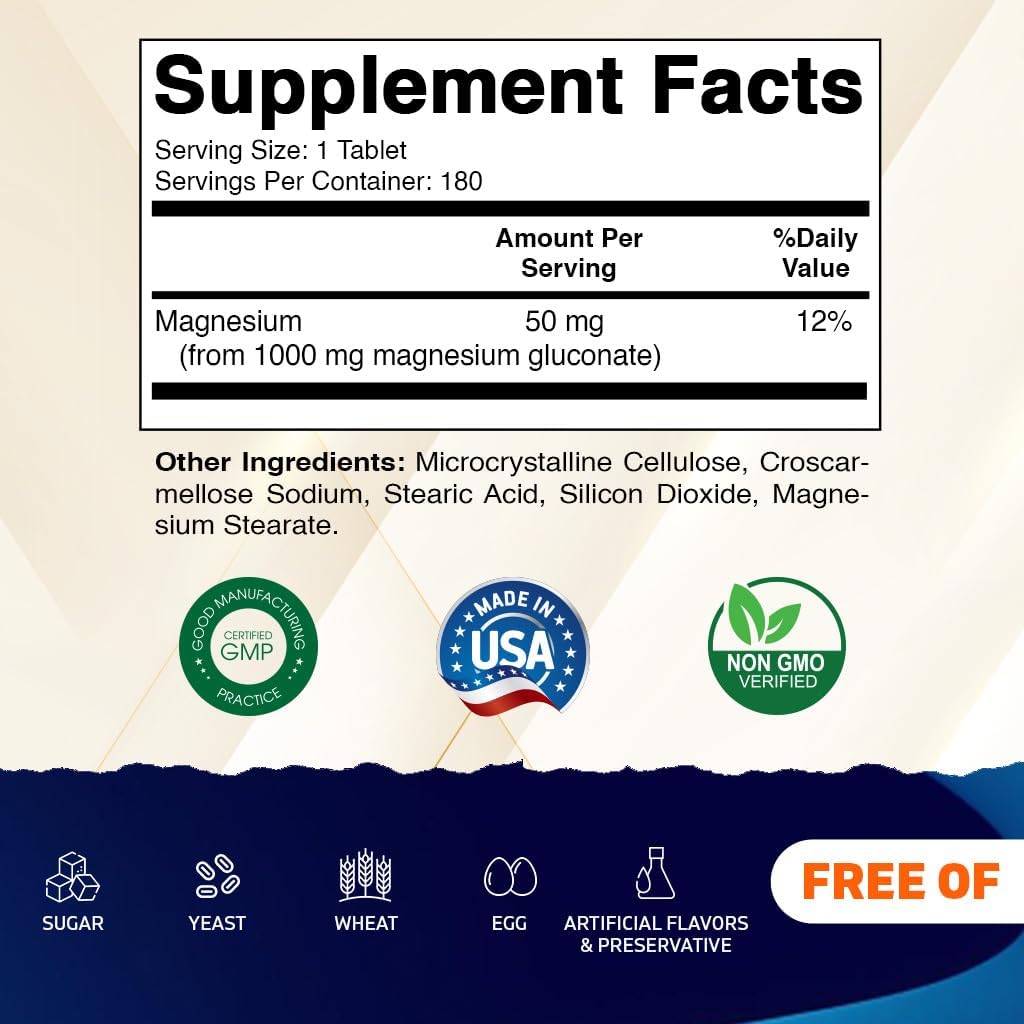 Vitamatic Magnesium Gluconate 1000 mg - 180 Vegetarian Tablets
