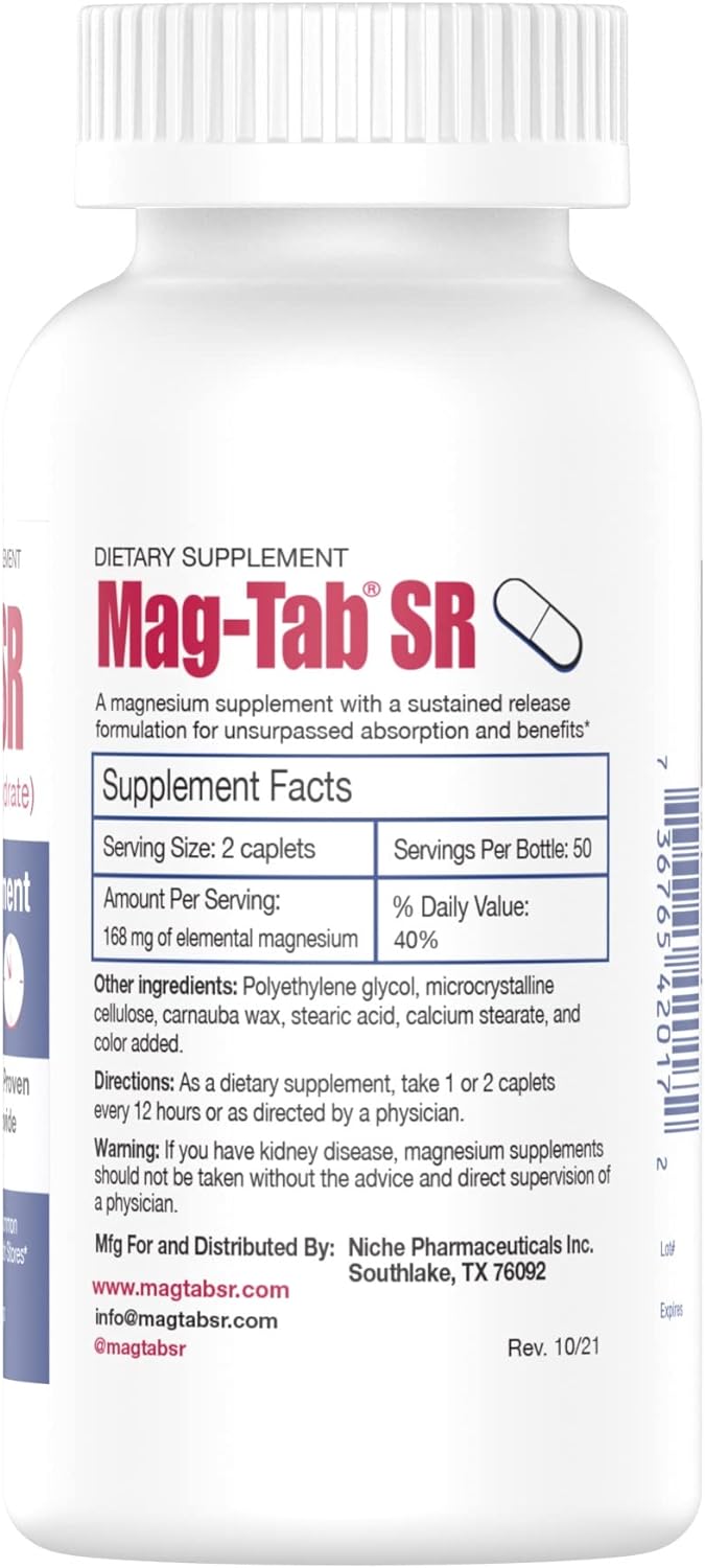 Release Magnesium Lactate Delivery for 10x Better Absorption-Mag-Tab SR 100 Count