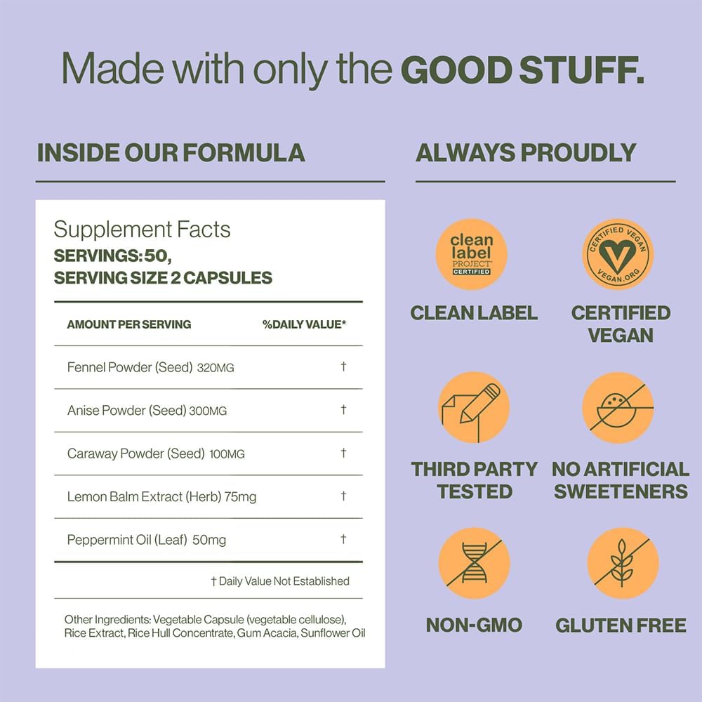 Hilma Natural Gas & Bloating Relief - with Lemon Balm 100 Vegan Capsules