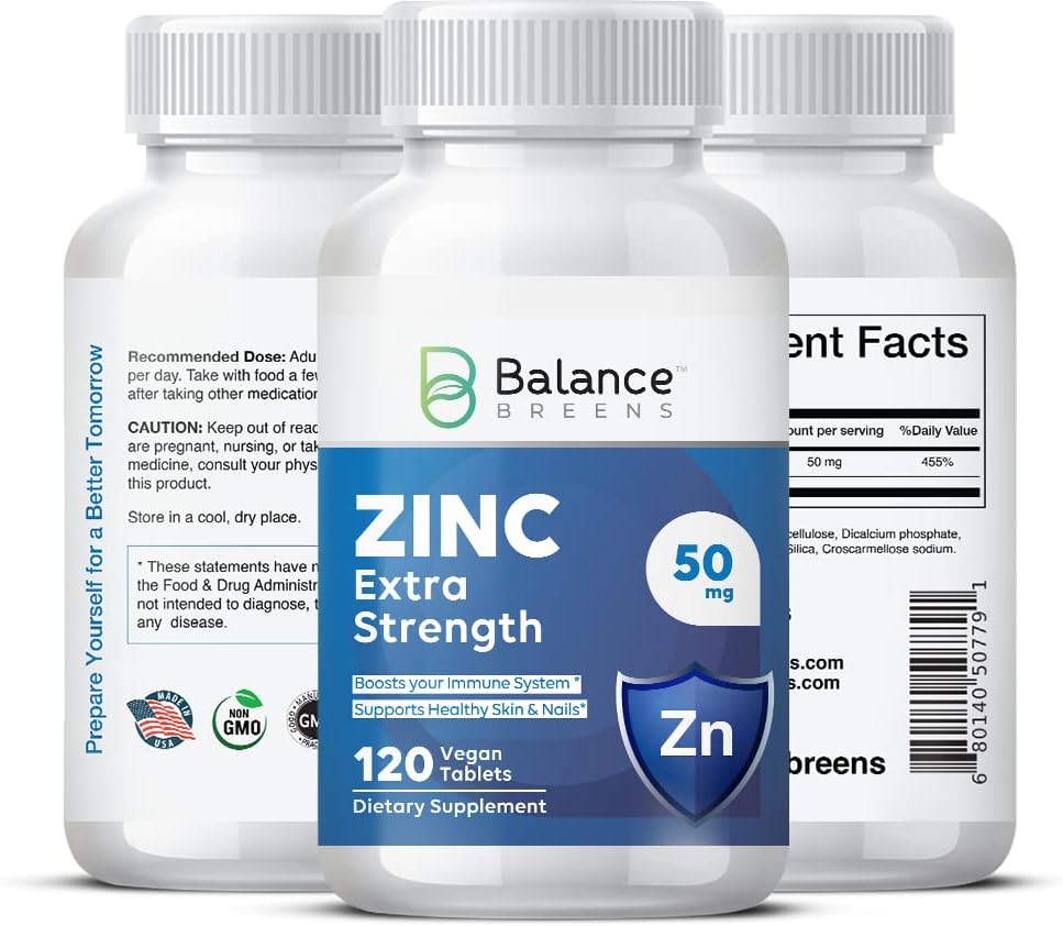Balance Breens Zinc Extra Strength  120 Vegan Non-GMO Tablets,