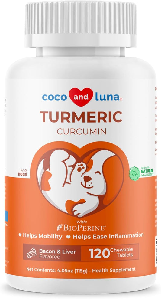 Coco and Luna Turmeric for Dogs Anti Inflammatory Pain Relief - 120 Chewable Tablets