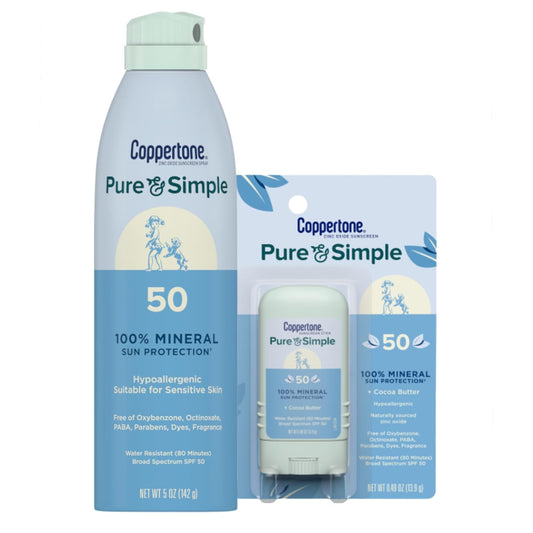 Coppertone Pure and Simple  Spray SPF 50 (5 Oz)  + Sunscreen Stick SPF 50 (0.49 Oz)