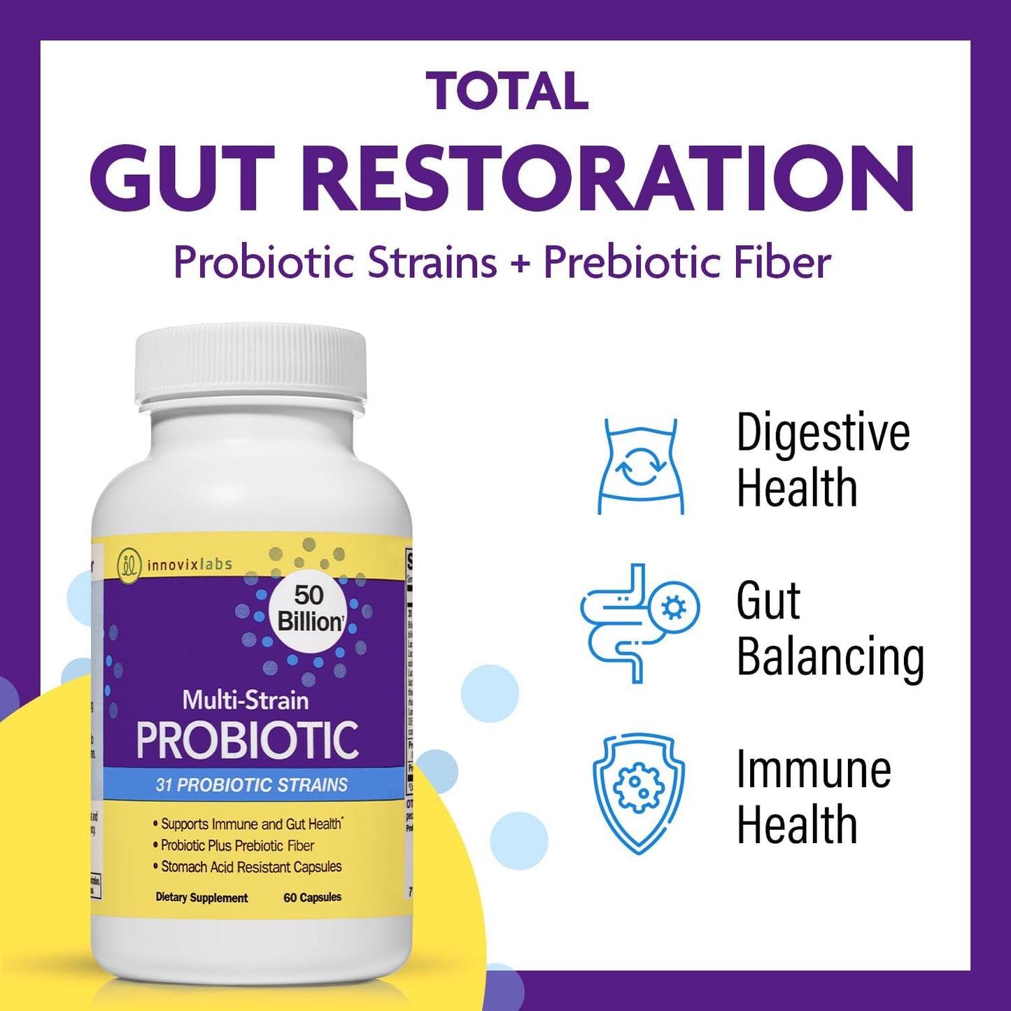 InnovixLabs Multi Strain Probiotic Supplement - 50 Billion CFU, Adult Probiotics for Women & Men for Digestive 60 capsules