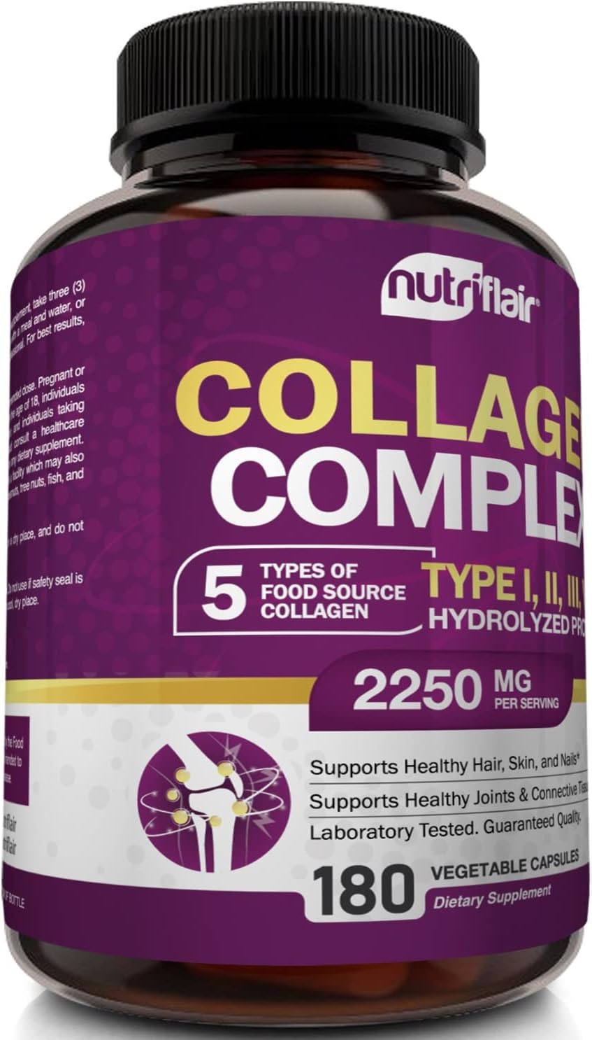 NutriFlair Multi Collagen Peptides 2250mg, 180 Capsules