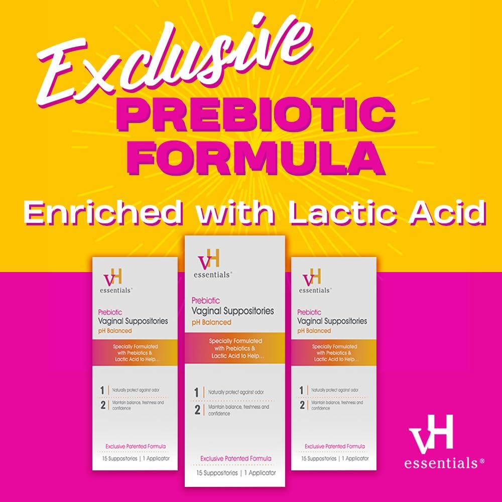 vH essentials Prebiotic PH Balanced Vaginal SuppositoriesBox, Original Version, 15 Count