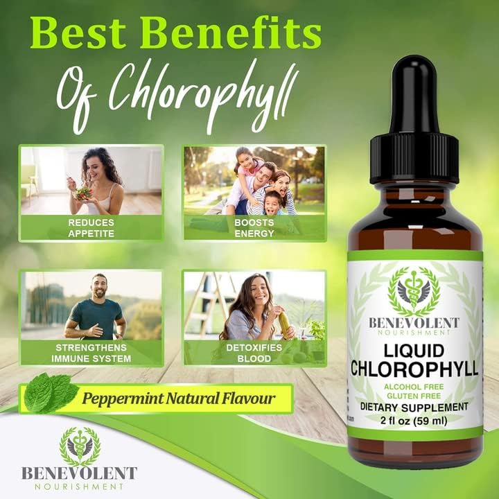 Benevolent Chlorophyll Liquid Drops - 100% Natural + 4X Potency Concentration for Energy Boost,2 floz