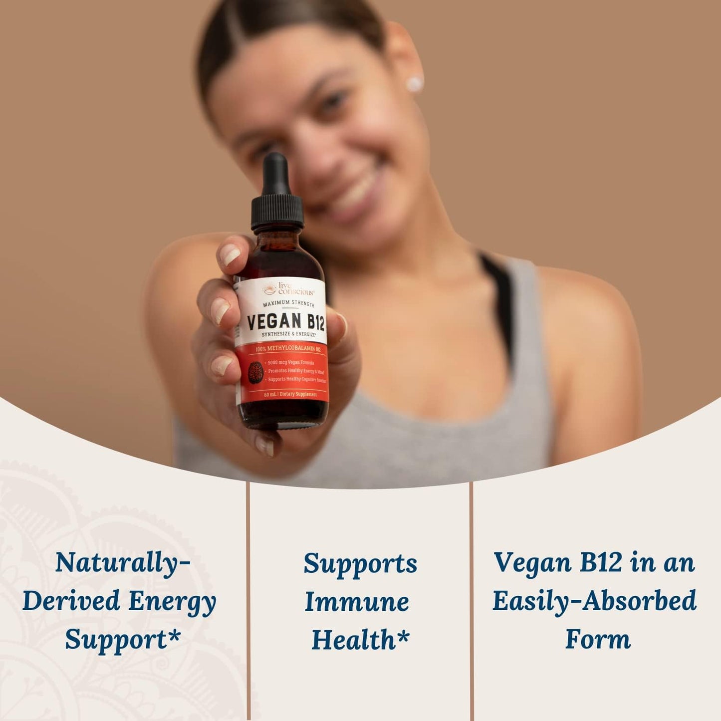 Vegan Vitamin B12 Sublingual Liquid Drops by Live Conscious - 60 ml