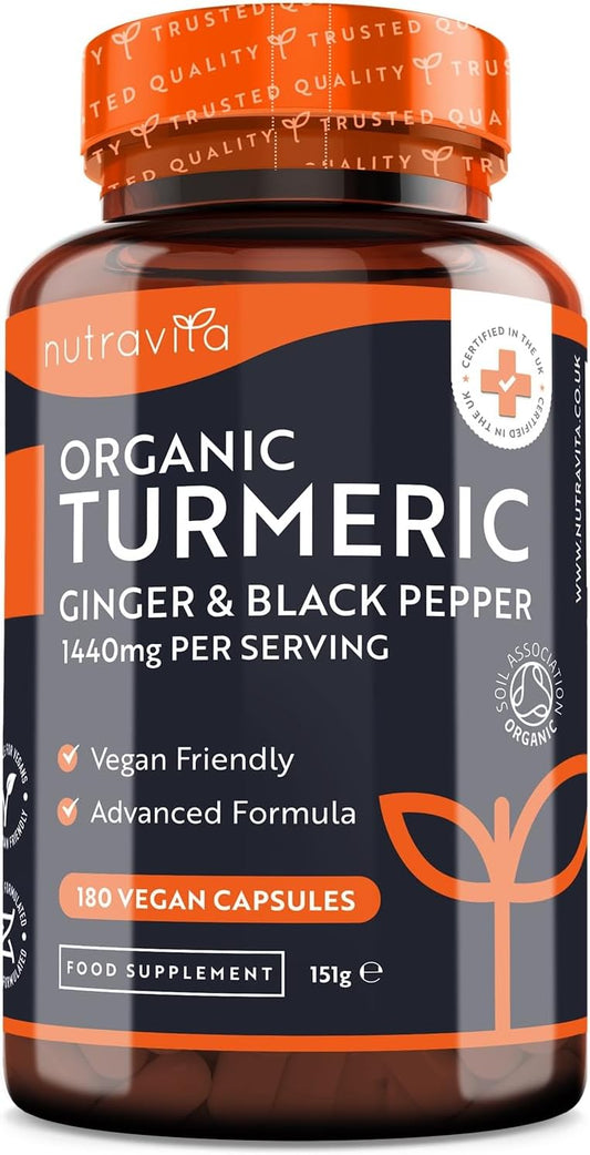 Organic Turmeric  Black Pepper & Ginger - 180 Vegan Turmeric Capsules