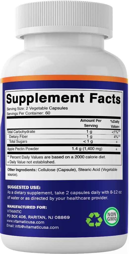 Vitamatic Apple Pectin 700mg – 120 Vegetarian Capsules