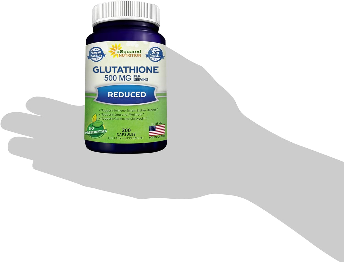 aSquared Nutrition Reduced Glutathione 500mg  Supplement -200 Capsules