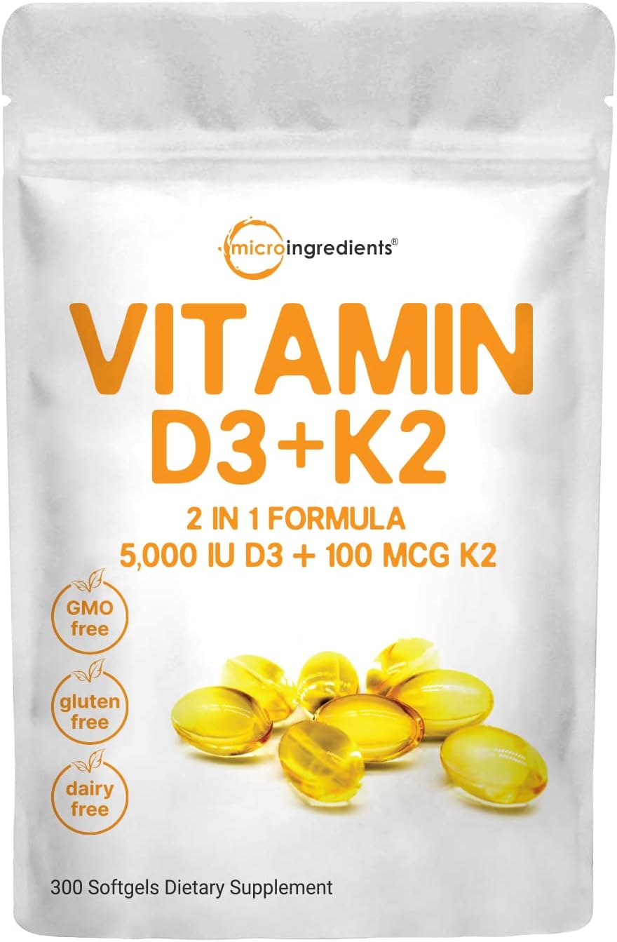 Micro Ingredients Vitamin D3 5000 IU with K2 100 mcg, 300 Soft-Gels