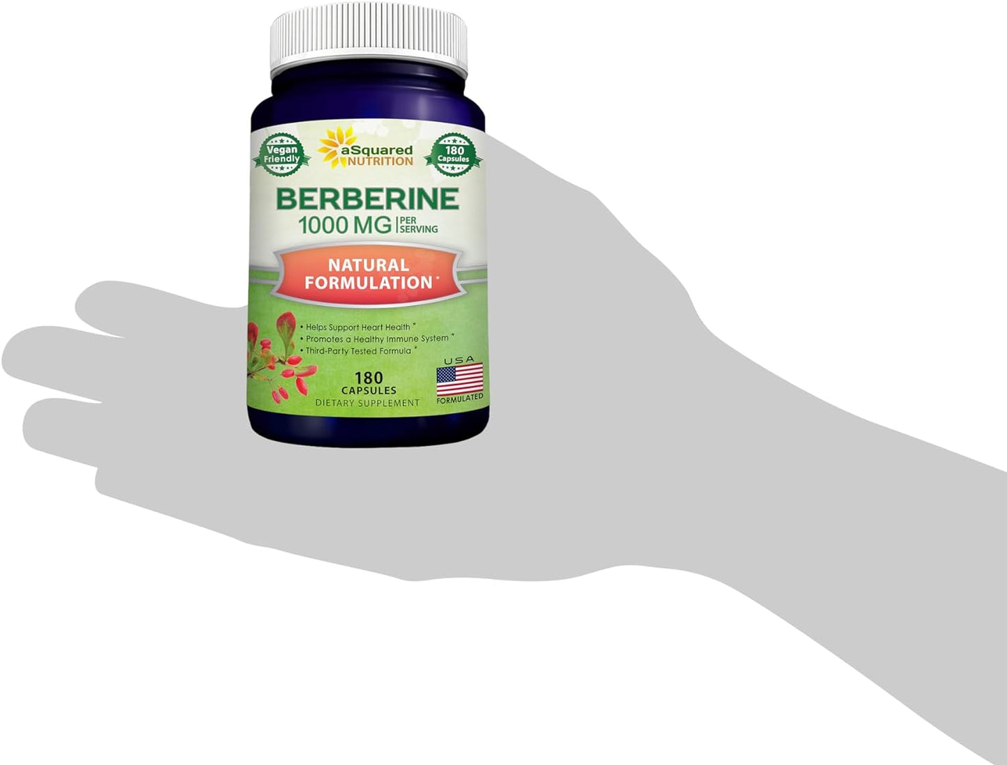 aSquared Nutrition Pure Berberine 1000mg Supplement - 180 Veggie Capsules