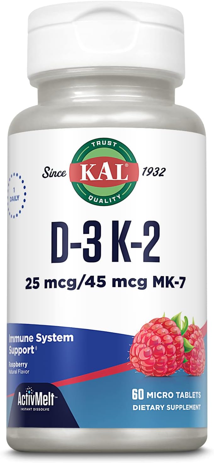 KAL Vitamin D3 K2 ActivMelt, Bone Health, Heart and Immune Support 60 count