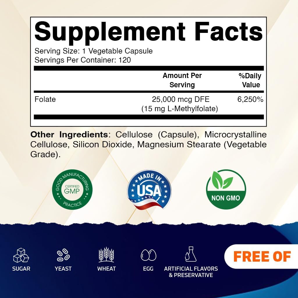 Vitamatic Methyl Folate 15mg – 120 Vegetable Capsules