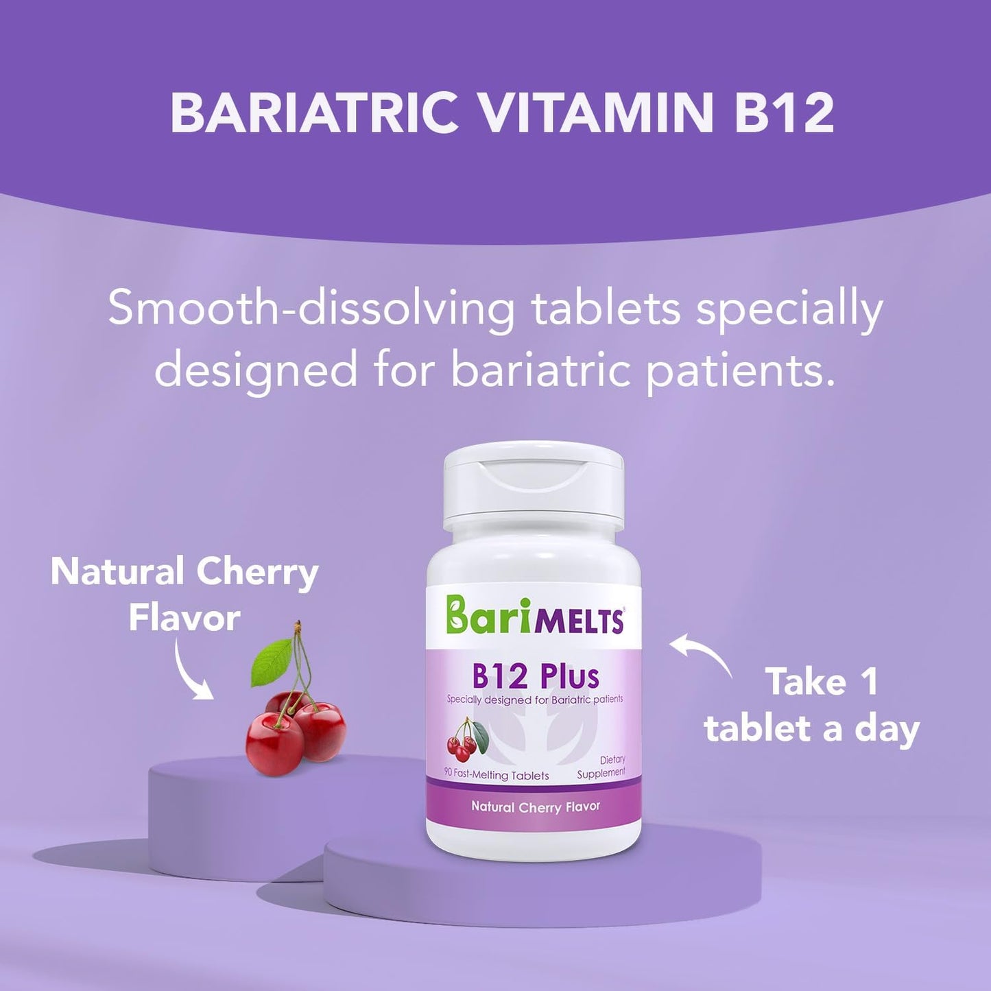 BariMelts B12 Plus, Dissolvable Bariatric Vitamins 90 Fast Melting Tablets