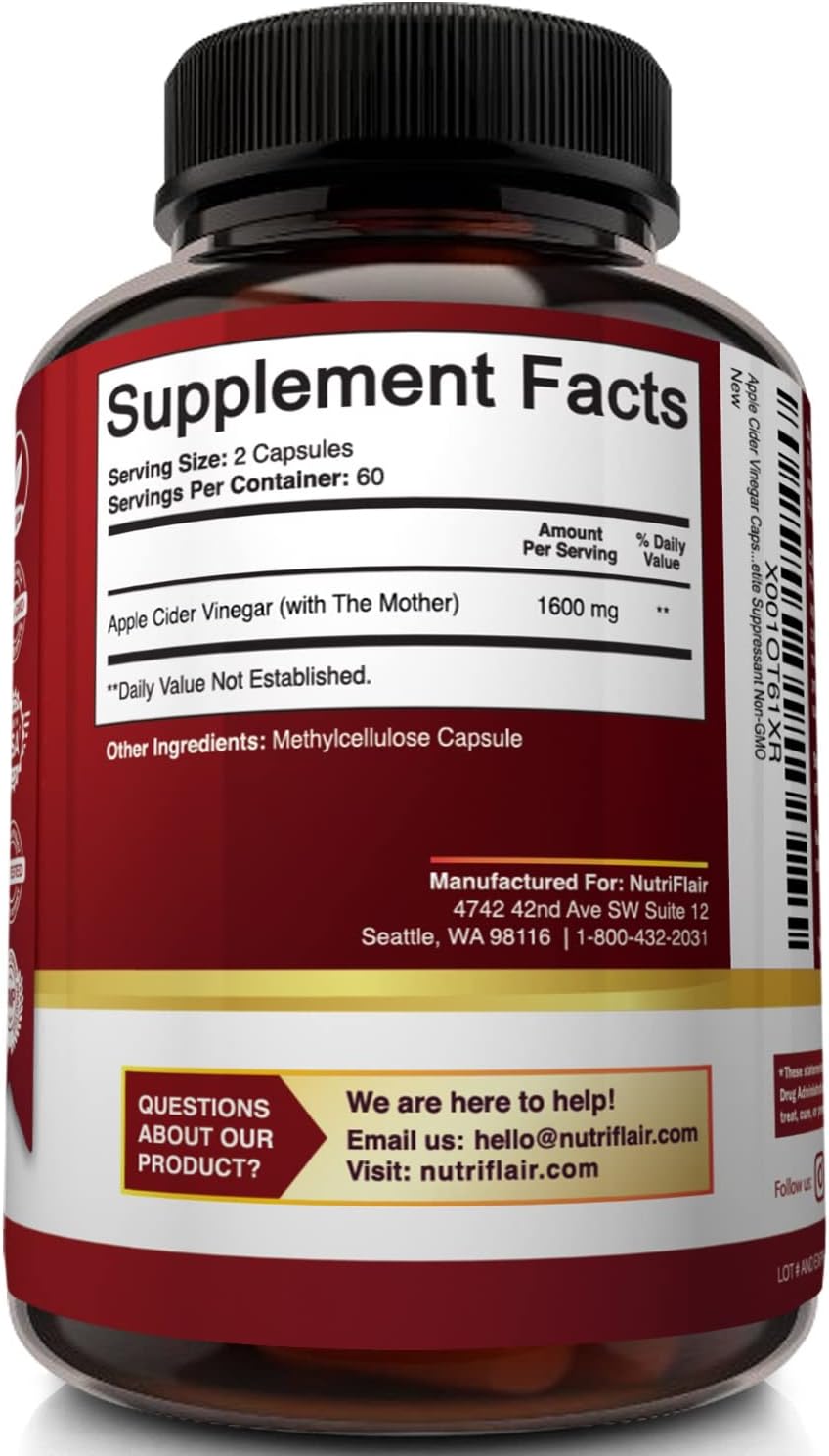 Apple Cider Vinegar Capsules with The Mother - 120 Vegan ACV Pills