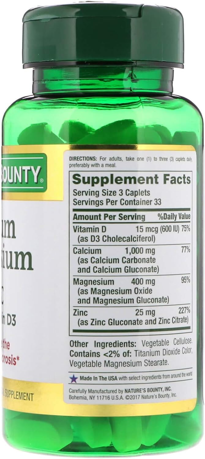 Nature's Bounty Calcium Magnesium & Zinc Caplets,100 count