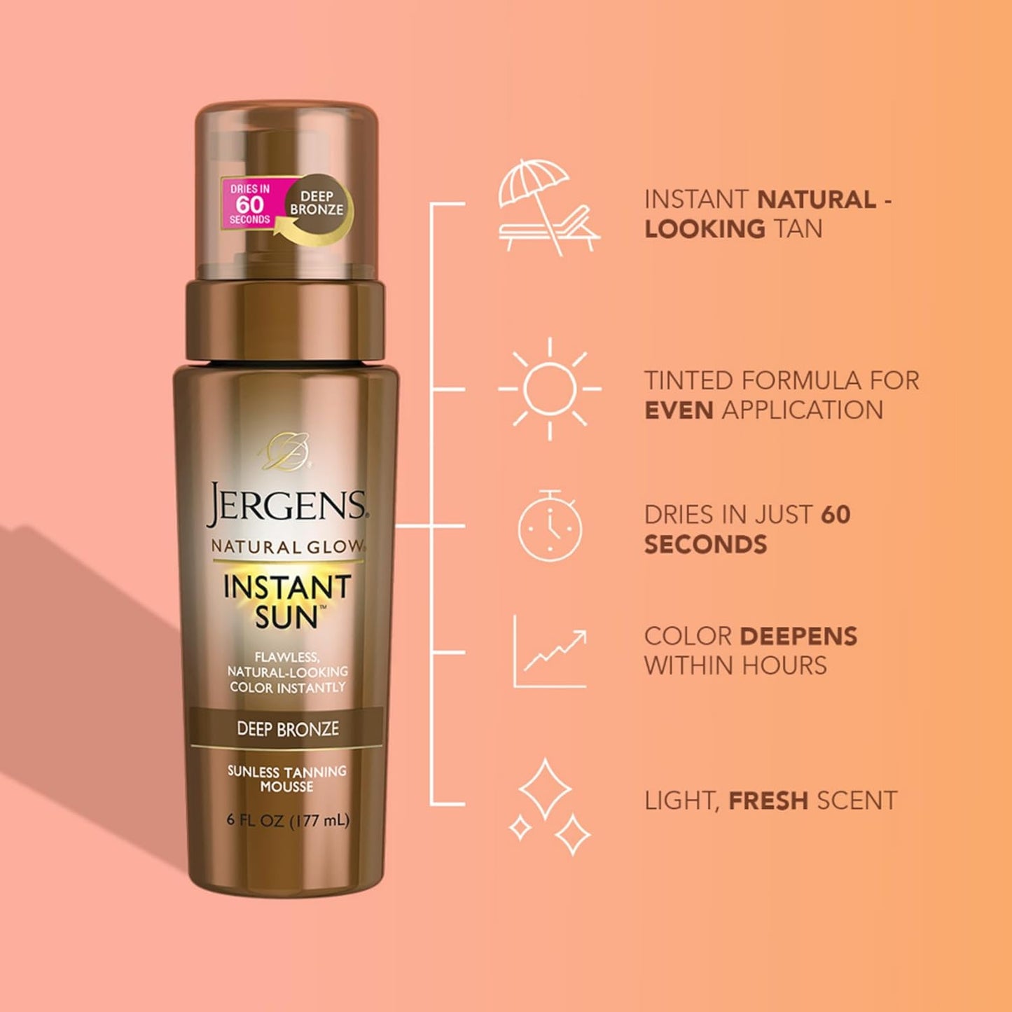 Jergens Natural Glow Instant Sun Body Mousse ,Deep Bronze 6 Oz