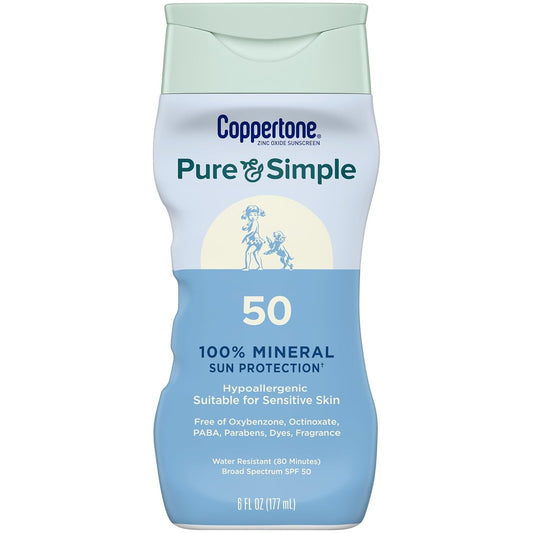 Coppertone Pure and Simple Sunscreen Lotion, SPF 50 ,6 Oz