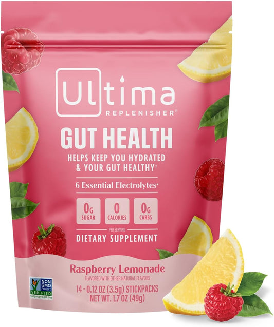 Ultima Replenisher Gut Health Supplement and Electrolytes Powder - Raspberry Lemonade, 14 Stickpacks
