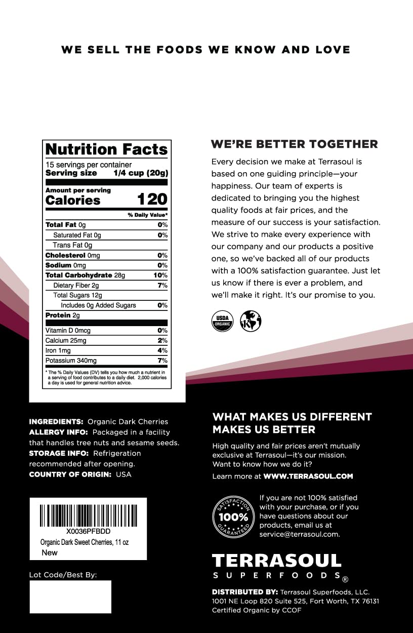 Terrasoul Superfoods Organic Dried Dark Sweet Cherries