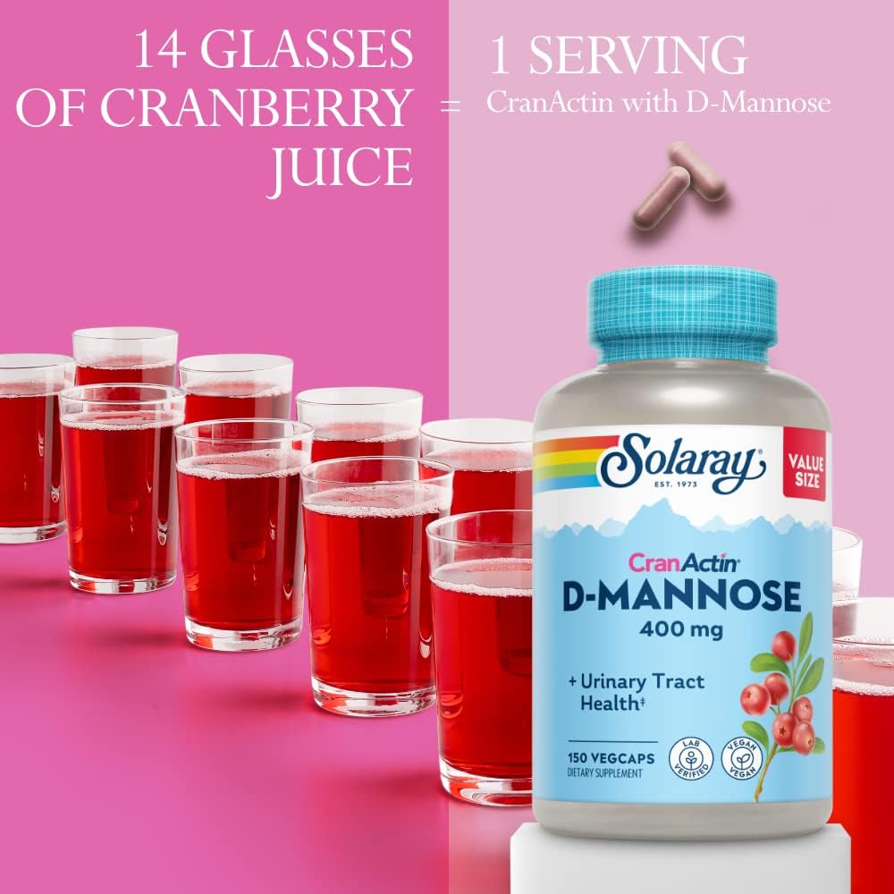 Solaray D-Mannose with CranActin Cranberry Supplement 150 ccount
