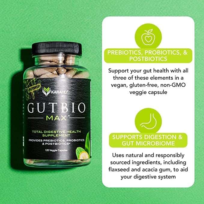 KaraMD GutBio Max - Fiber Supplement with Digestive Enzymes 120 Capsules