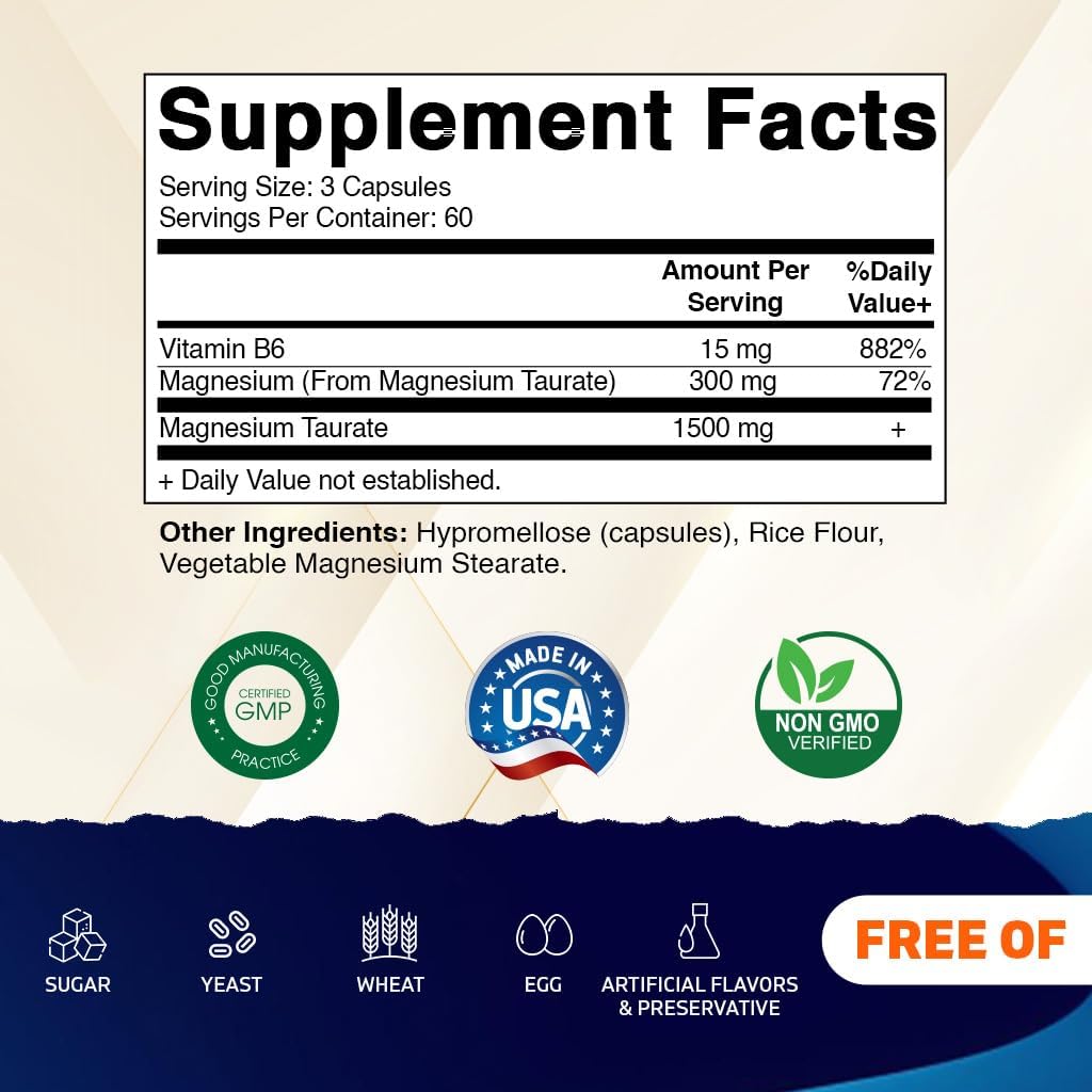Vitamatic Magnesium Taurate 1500mg - 180 Vegetarian Capsules