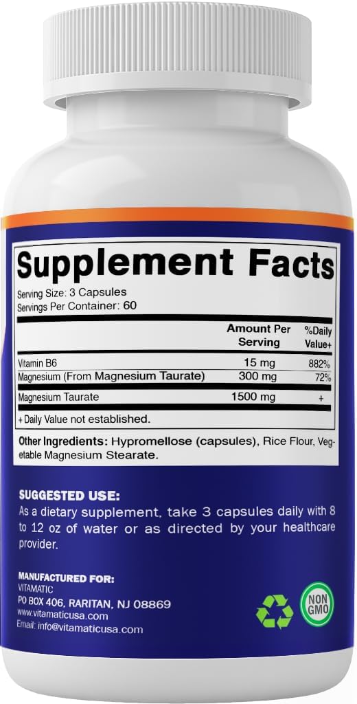 Vitamatic Magnesium Taurate 1500mg - 180 Vegetarian Capsules