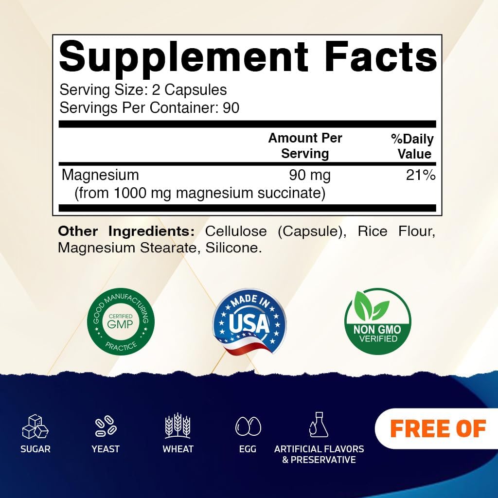 Vitamatic Magnesium Succinate 1000 mg  - 180 Capsules